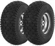 2-Pack 15 x 6.00-6 Tire and Wheel Assembly, 4-Ply Pneumatic Lawn Mower Front Tires with Rim, 3" Centered Hub with 3/4" Bushings, Compatible with John Deere and Craftsman Riding Mower