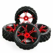 4Pcs RC Rally Tires&Red Wheel Rims 12mm Hex for HSP HPI 1/10 off road Racing car