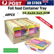 60pcs 24.5cm Foil food Container Tray & Lid Roasting BBQ Takeaway Oven Trays