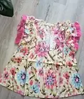HOUSE OF HARLOW 1960 size M khaki pink ruffle slv peasant 100% cotton floral top