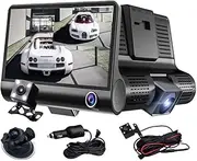 Baceyong 1080P Dash Cam Front and Rear View Video Recorder 4 Inch 3 Ways Car DVR with 170° Wide Angle Lens Automatically Recording G-Sensor Front/Rear/Inside Camera Black
