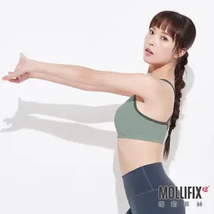 【Mollifix 瑪莉菲絲】A++活力自在後交叉舒適BRA、瑜珈服、無鋼圈、運動內衣(淺綠+灰湖綠)