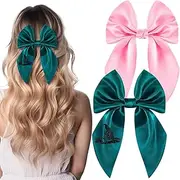 [Yuxung] 2 Pcs Witch and Princess Hair Bow Clip Pink and Green Hair Accessories for Girls Women Costume Outfits Party Favors Gifts
