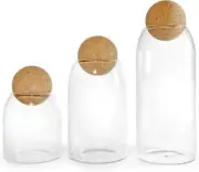 Glass Storage Jars with Cork Lid Ball 3 Pack, Clear Canisters (Bulk 3 Sets)