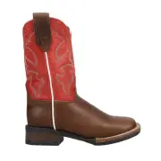 Roper Monterey Embroidered Square Toe Cowboy Youth Boys Brown, Red Casual Boots