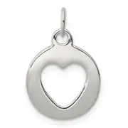 Sterling Silver Polished Circle With Punch Out Heart Charm