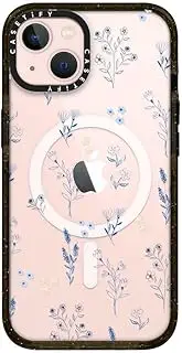 CASETiFY Impact iPhone 13 Case [ 6.6ft Drop Protection/Compatible with Magsafe ] Small Blue Flowers - Clear Black