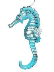 Embellished Seahorse Christmas Tree Ornament ~ Teal Blue Silver Pearl Bling