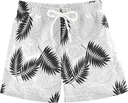 [RPLIFE] Swim Boy Shorts, Anti Chafe Swim Trunks for Boys 2 T, Tropical Palm Leaves Black