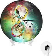 FHEDVBN Abstract Music Symbol Wall Clock Battery Operated - Silent Non Ticking Round Wall Clocks - Modern Clock 10" - Designer Clock - Kitchen Clock - Office Clock - Living Room Clock with Stand