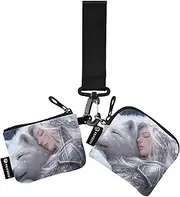 [Caihoyu] White Bear and Girl Dual Wristlet Wallets for Women Small Detachable Key Chain Wallet Change Purse with Zipper Coin Pocket for Women Men 2 Pcs, Multicolor, 4.13"(L) x 3.5"(W), Travel Accessory
