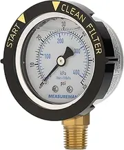 MEASUREMAN 2" Stainless Steel Swimming Pool Filter Pressure Gauge, 0-60 PSI, Waterproof, Clean Filter Indicator, 1/4" NPT Lower Mount for Spa, Aquarium, and Water Pump Pressure Testing