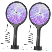 Electric Fly Swatter 4000V Bug Zapper Racket Dual Modes Mosquito Black-2 Pack