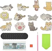 12 Pcs Cat Shape Diamond Art Fridge Magnet Cat Diamond Art Kits Wear Resistant Versatile DIY Refrigerator Sticker for Magnetic Surface