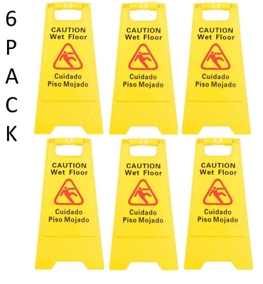 6 PACK Restaurant Caution Wet Mop Bucket Floor Yellow Folding Sign Commercial