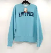 CHAMPION Reverse Weave Sweatshirt Men's S Aqua Navy Pier Graphic Crew Neck