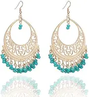 [Nvzi] c Men's and Women's Suitable Earrings, Hollow Droplet Rice Bead Tassel Earrings (Blue), 7.5*4.3cm/3*1.7in, 01, No Gemstone