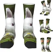 [BWLHJKE] Two Little Cute Rabbits Crew Socks Hiking Running Thick Cushion Athletic Socks Casual Calf Sock