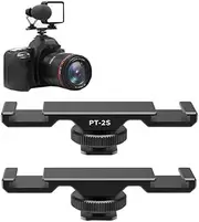 Aluminum Dual Cold Shoe Mount Adapter with 1/4"-20 Thread – Universal Compatibility for Light, Microphone, Phone, DSLR, Camera Accessories