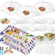 FillTouch 128 Pcs Inflatable Buffet Cooler for Parties 2 Inflatable Serving Bars 6 Salad Bowl 3 Food Cover 12 Serving Utensils 5 Plastic Tray 100 Labels (Fashion)