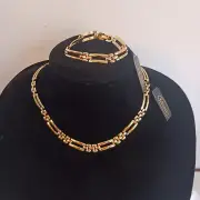 Vintage Gold Toned Rectangle Link Necklace and Bracelet Set With Original Tags
