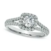 Previously Owned - Celebration FireÖ 1.0 CT. T.W. Natural Diamond Frame Engagement Ring in Solid 14K White Gold (H-I/SI1-SI2)