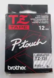 Genuine Brother P-touch TZ-131 Laminated Label Tape Black on Clear 12mm x 8m