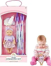 Doll Stroller Toy,Foldable Doll Stroller Nursery Doll Set - Doll Playset Pretend Realistic Stroller Toy Set with Bottle for Kids & Girls