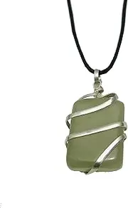 Green Jade Crystal Tumbled Pendant Healing Stone Crystal EMF Protection Positive Energy Generator Orgonite Meditation, Spiritual Balance Stones with Wax Cord Rope Chain with Velvet Pouch