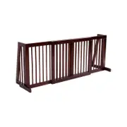 Costway 3-Panel Wood Security Gate Dog Fence Barrier Brown
