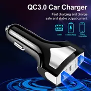 QC3.0 Qualcomm USB + USB Type C Fast Charging Car Charger Adapter (Black)