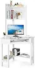 Costway Corner Computer Desk with Hutch, Home Office Desk with Keyboard Tray & Storage Shelves, Triangle Study Writing Desk with Bookshelves, Workstation Desk for Small Space