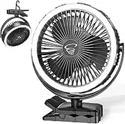 10000mAh Rechargeable Portable Fan with LED Lantern, 8-Inch Battery Operated USB Fan, Clip on Fan, Strong Airflow, 360°Pivot, Sturdy Clamp, Hanging Hook for Golf Cart Camping Tent Office Desk…