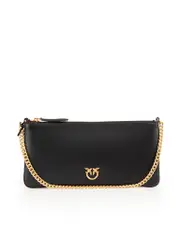 SS24 Black Leather Horizontal Flat Shoulder Bag