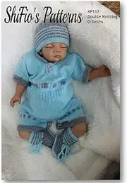 Knitting Pattern for a Babies All in One Suit, Hat and Matching Booties, Double Knitting Babies Pattern, DK Baby Pattern, Two Colours, Size 0 to 3 Months, KP117