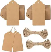Kraft Paper Gift Tags - 100PCS Large Plain Gift Tags - 5x10CM Brown Blank Labels with String for Presents, 300g/m²