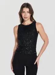 GUESS Women's Black Alexia Sequins Tank Top Size: XS, Cotton