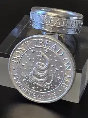 Dont Tread on Me Coin Ring .999 Silver Live Free Or Die You Pick Size 8-13