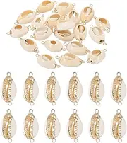[uxcell] Natural Seashell Charm, 20 Pcs Oval Dyed Shell Craft Pendants with 2 Hole Shell Connection for Necklace DIY Ocean Jewelry Making, Gold