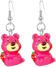 [RTY] Pink Animal Bear Drop Earrings Resin Bear with Strawberry Earrings Caroon Animal Dangle Earrings Lovely Bear Earrings for Women Girls