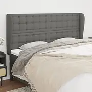 Upholstered Headboard with Ears Dark Grey Fabric, Adjustable Height Wooden Bed Headboard - King/Queen Size for Full/Twin Beds