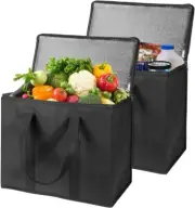 2 x Insulated Reusable Grocery Bags, Extra Large, Foldable, Stands Upright