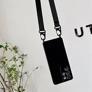 Crossbody Lanyard Strap Silicone Phone Case for Samsung Galaxy S23 S22 S21 Ultra Plus S20 FE A52 A72 Candy Lens Protection Cover,Black,for A72 4G