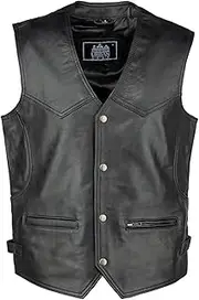 [URBAN 5884] Men's Billie Style Motorcycle Comfortable Ovine Leather Biker Vest with Button Closure
