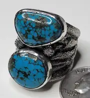 Natural Bisbee Spiderweb Gem Turquoise Sterling Silver Ring Size 11-3/4 33.1g