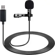 MICMXMO USB Microphone Omnidirectional Condenser Lavalier Clip On Mic for Laptop Computer, PC, Streaming Conferences, Interviews, Online Vocals, Skype, MSN, 2M Cable (Plug & Play)