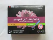 CVS Health 34 Snap & Go Tampons with Compact Plastic Applicator Super & Regular