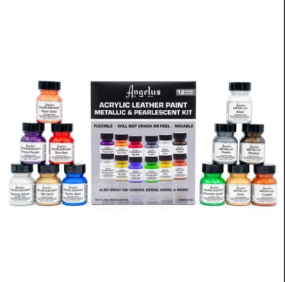 ANGELUS ACRYLIC LEATHER PAINT PEARLESCENT AND METALLIC PAINT KIT - FREE POSTAGE