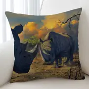 Cool Wildlife Animals Art Rhino Stand Off Cushion Cover