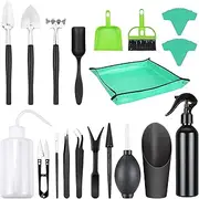 Hysagtek Gardening Bonsai Pruning Tool, 15 Mini Plant Tool Set, 1 Waterproof Garden Mat Plant Mat, 10 Plant Labels, Hand Tools Plant Care, for Indoor Care, Miniature Plants